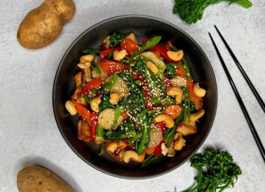 veg stir fry roasted potato bowl