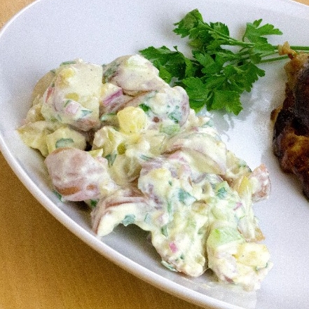 Easy Michigan Potato Salad on plate with main course